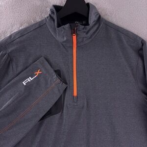 RLX Ralph Lauren Quarter Zip Pullover Mens Size Large Gray Orange Golf‎ Wicking
